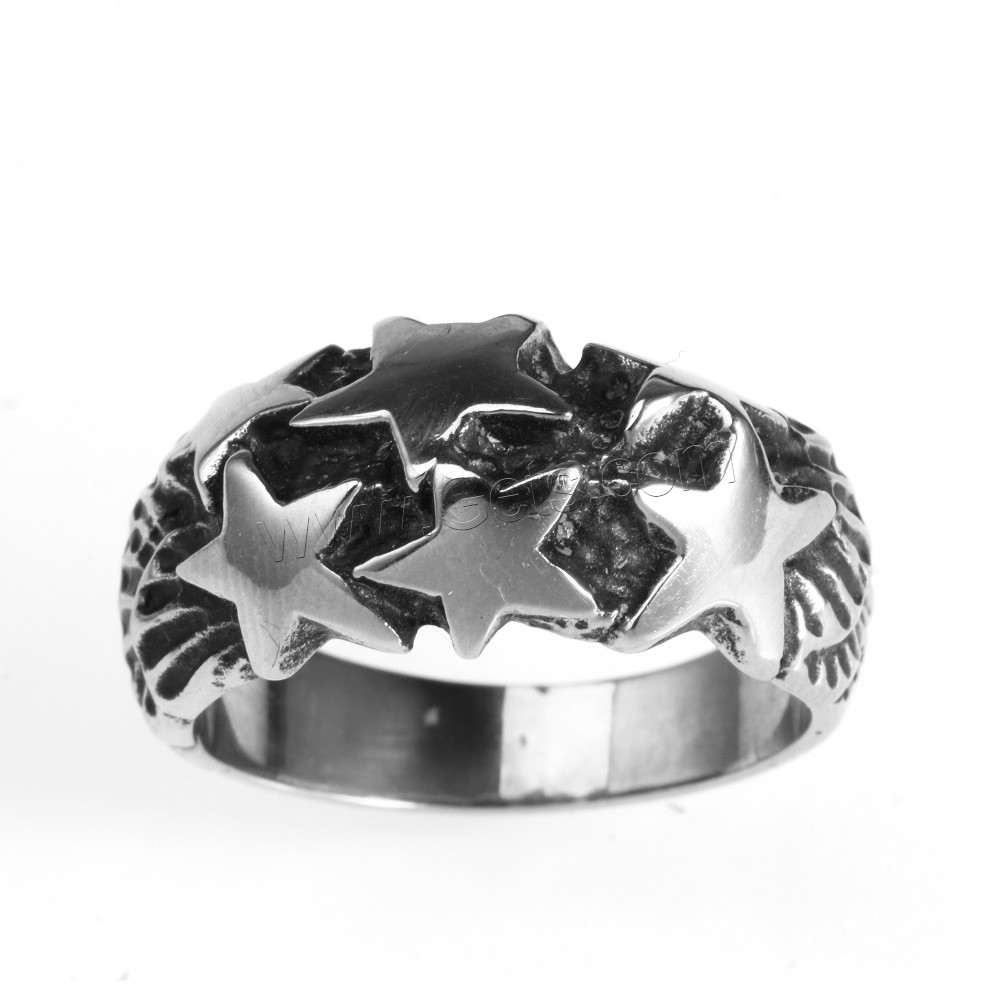 Men Stainless Steel Ring in Bulk, Titanium Steel, with star pattern & different size for choice & blacken, Sold By PC