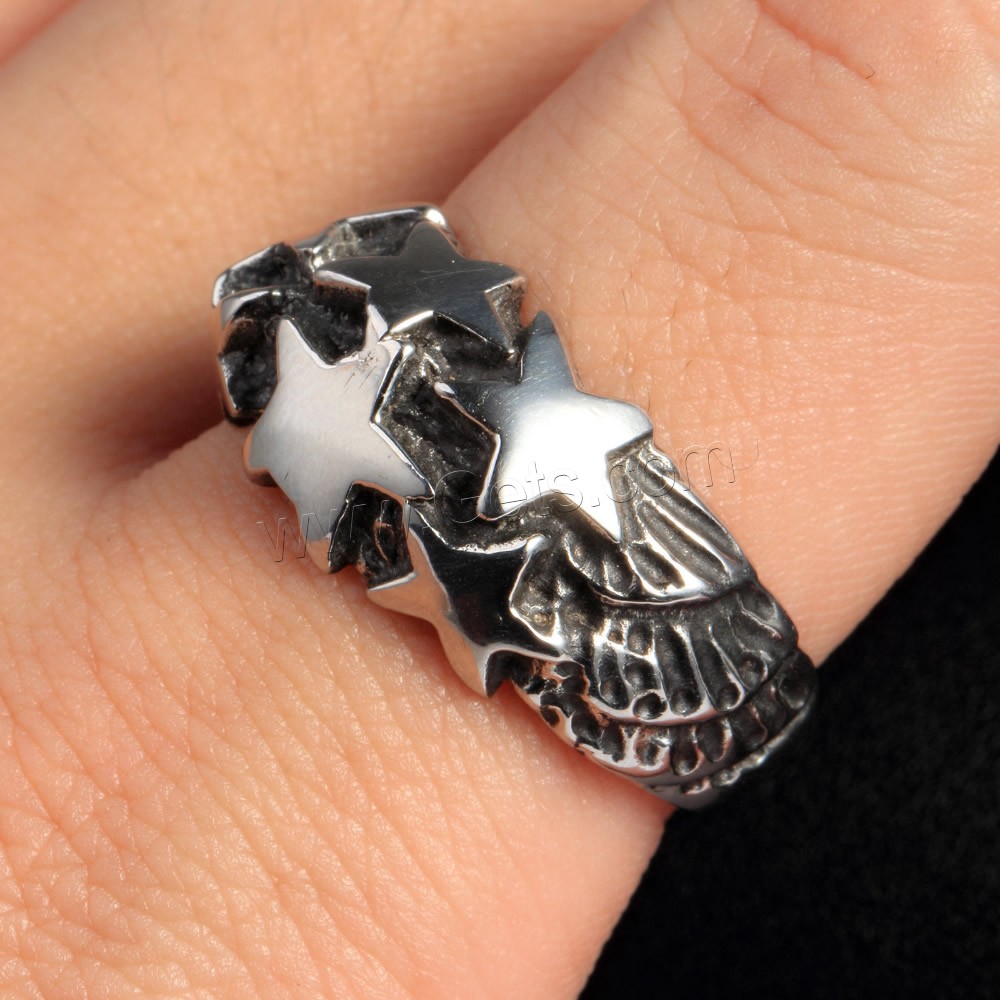 Men Stainless Steel Ring in Bulk, Titanium Steel, with star pattern & different size for choice & blacken, Sold By PC