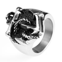 Men Stainless Steel Ring in Bulk, Titanium Steel, Anchor, nautical pattern & blacken 