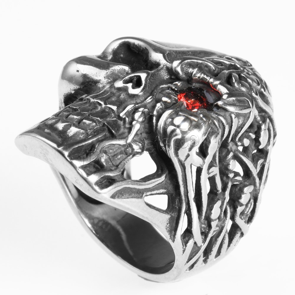 Men Stainless Steel Ring in Bulk, Titanium Steel, Skull, different size for choice & with rhinestone & blacken, Sold By PC