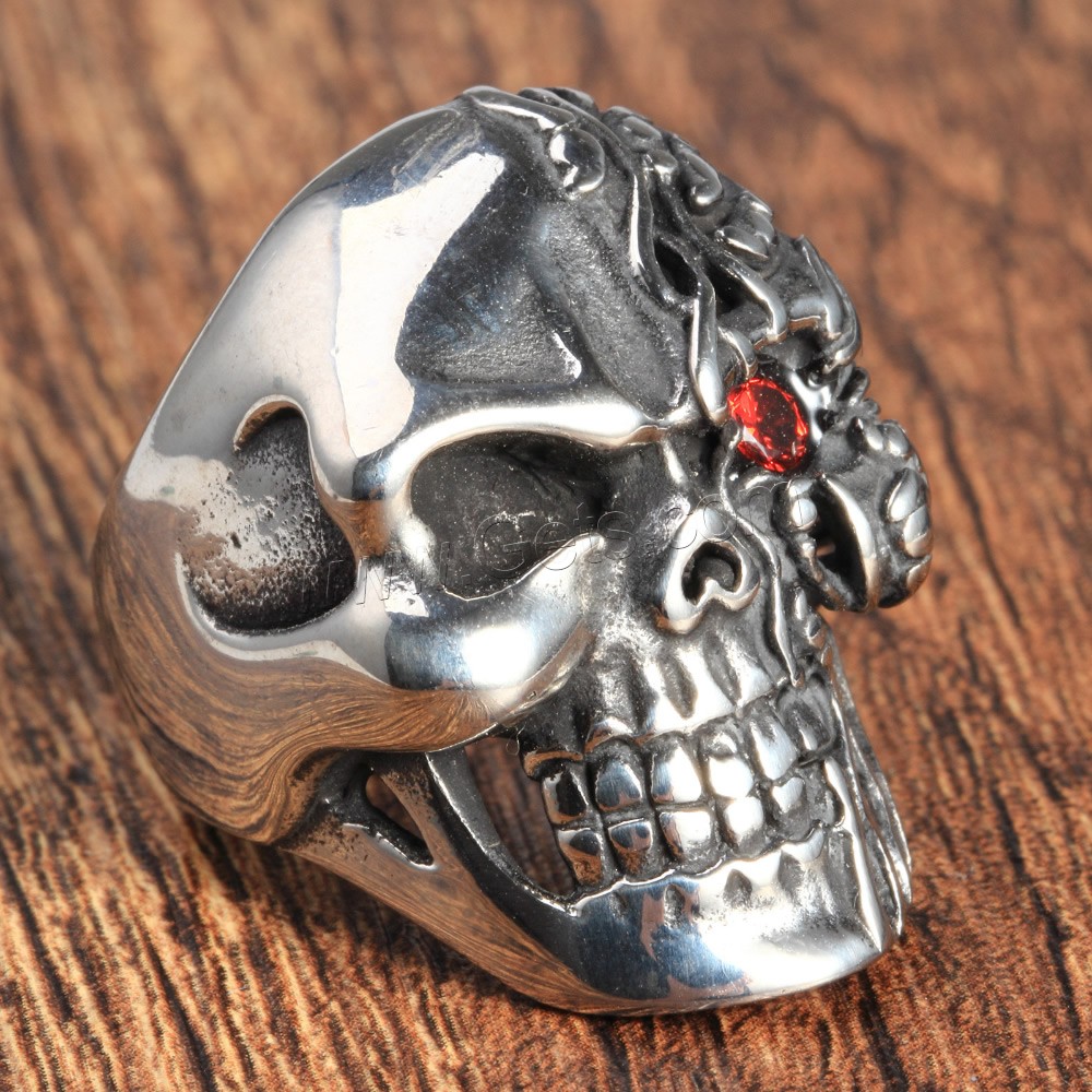 Men Stainless Steel Ring in Bulk, Titanium Steel, Skull, different size for choice & with rhinestone & blacken, Sold By PC