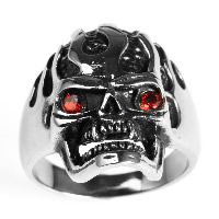 Men Stainless Steel Ring in Bulk, Titanium Steel, Skull & with rhinestone & blacken 