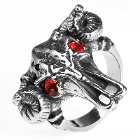 Men Stainless Steel Ring in Bulk, Titanium Steel, Bull & with rhinestone & blacken 