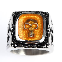 Men Stainless Steel Ring in Bulk, Titanium Steel, Skull & enamel & blacken 