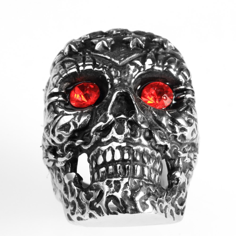 Men Stainless Steel Ring in Bulk, Titanium Steel, Skull, different size for choice & with rhinestone & blacken, Sold By PC