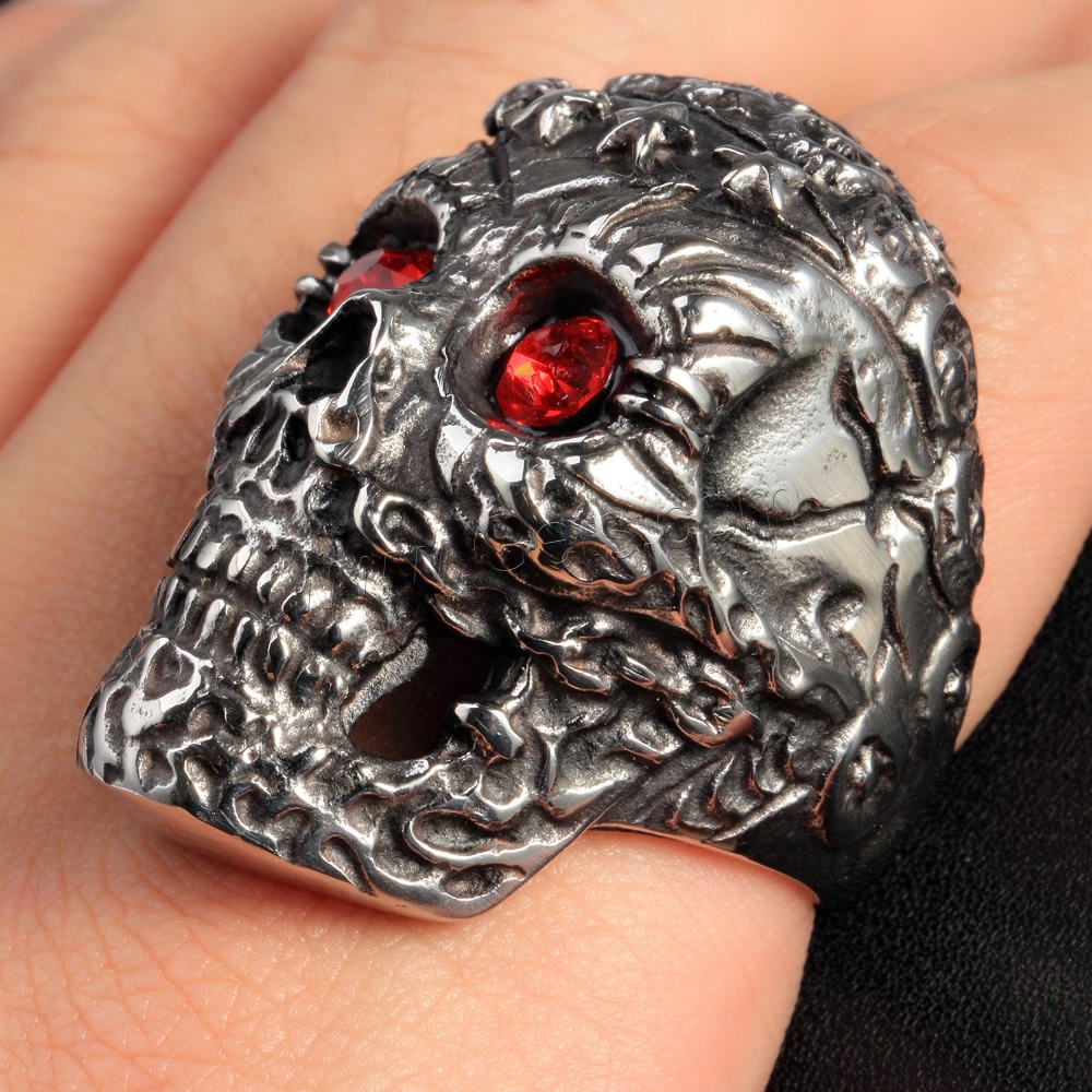 Men Stainless Steel Ring in Bulk, Titanium Steel, Skull, different size for choice & with rhinestone & blacken, Sold By PC