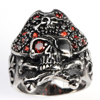 Men Stainless Steel Ring in Bulk, Titanium Steel, Skull & with rhinestone & blacken 