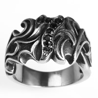 Men Stainless Steel Ring in Bulk, Titanium Steel & with rhinestone & blacken 