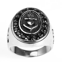 Men Stainless Steel Ring in Bulk, Titanium Steel, Flat Oval & with rhinestone & blacken 