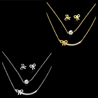 Bijoux strass en acier inoxydable Set, boucle d'oreille & collier, avec argile, Noeud papillon, Placage, chaîne ovale & 2 fils, plus de couleurs à choisir  Environ 18 pouce, Vendu par fixé