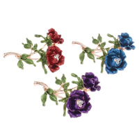 Enamel Brooch, Zinc Alloy, Flower, rose gold color plated, with rhinestone lead & cadmium free 