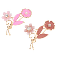 Enamel Brooch, Zinc Alloy, with ABS Plastic Pearl & Crystal, Flower, rose gold color plated, with rhinestone lead & cadmium free 