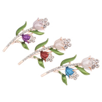 Enamel Brooch, Zinc Alloy, Flower, rose gold color plated, with rhinestone lead & cadmium free 