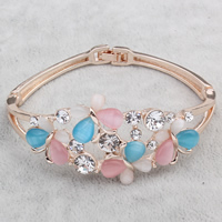 Bracelets Chatoyant, alliage de zinc, avec Oeil de chat, papillon, Plaqué de couleur d'or rose, avec strass, sans plomb et cadmium Environ 7 pouce, Vendu par brin