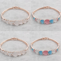 Bracelets Chatoyant, alliage de zinc, avec Oeil de chat, Plaqué de couleur d'or rose, avec strass, plus de couleurs à choisir, sans plomb et cadmium Environ 7 pouce, Vendu par brin