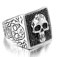 Men Stainless Steel Ring in Bulk, Titanium Steel, Skull & with rhinestone & blacken 