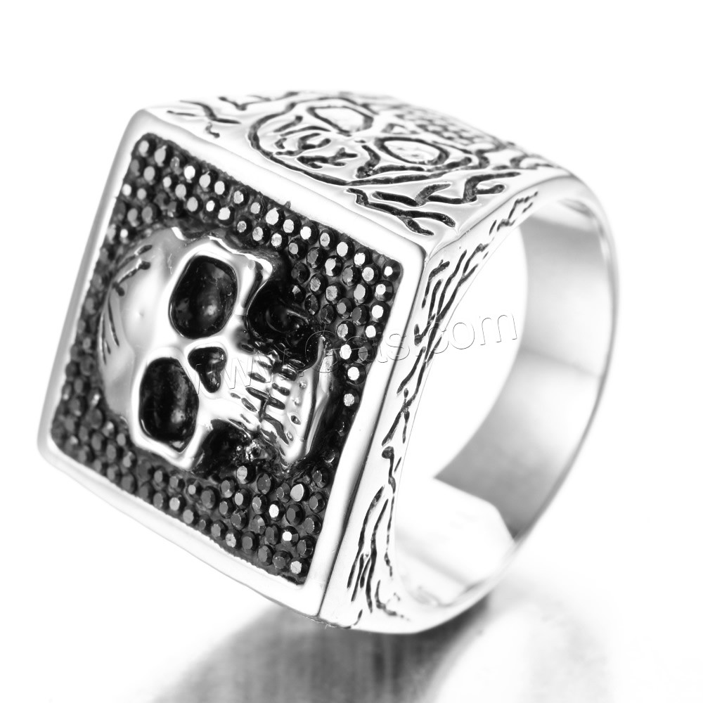 Men Stainless Steel Ring in Bulk, Titanium Steel, Skull, different size for choice & with rhinestone & blacken, Sold By PC