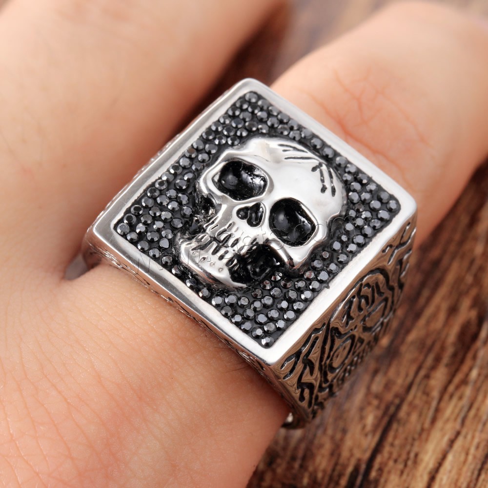 Men Stainless Steel Ring in Bulk, Titanium Steel, Skull, different size for choice & with rhinestone & blacken, Sold By PC