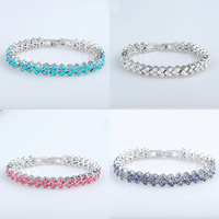 Zinc bracelets en strass en alliage , alliage de zinc, Placage de couleur platine, avec strass, plus de couleurs à choisir, sans plomb et cadmium, 16.5cm Environ 6.5 pouce, Vendu par brin