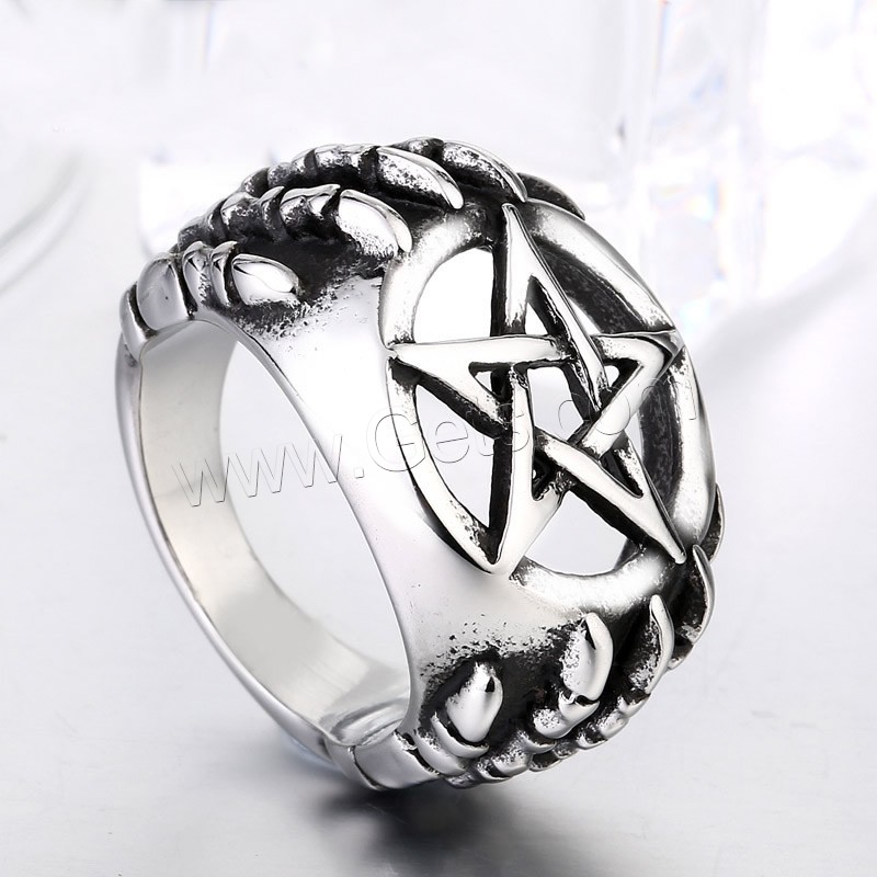 Anillo de dedo de acero inoxidable hombre, acero inoxidable 316L, pentagrama, diverso tamaño para la opción & ennegrezca, Vendido por UD