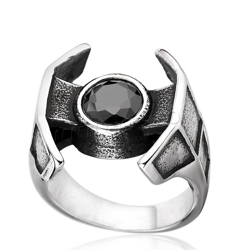 Bague homme en acier inoxydable, acier inoxydable 316L, normes différentes pour le choix & avec strass & noircir, Vendu par PC