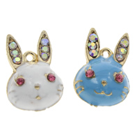 Zinc Alloy Animal Pendants, Rabbit, gold color plated, enamel & with rhinestone lead & cadmium free Approx 1mm 