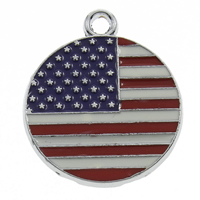 Zinc Alloy Enamel Pendants, Flat Round, platinum color plated, united states flag pattern, lead & cadmium free Approx 2mm 