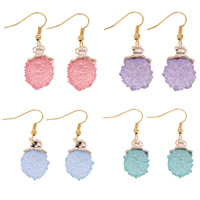 Resin Zinc Alloy Earring, iron earring hook, gold color plated, imitation druzy quartz lead & cadmium free 