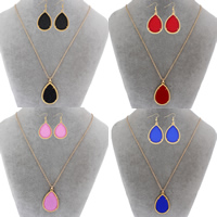 Fashion Zinc Alloy Jewelry Sets, earring & necklace, with iron chain & Resin, iron earring hook, Teardrop, gold color plated, oval chain lead & cadmium free  Approx 20 Inch 