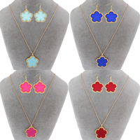 Fashion Zinc Alloy Jewelry Sets, earring & necklace, with iron chain & Resin, iron earring hook, Flower, gold color plated, oval chain lead & cadmium free  Approx 20 Inch 