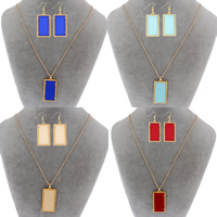 Fashion Zinc Alloy Jewelry Sets, earring & necklace, with iron chain & Resin, iron earring hook, Rectangle, gold color plated, oval chain lead & cadmium free  Approx 20 Inch 