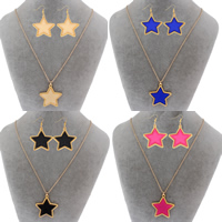 Fashion Zinc Alloy Jewelry Sets, earring & necklace, with iron chain & Resin, iron earring hook, Star, gold color plated, oval chain lead & cadmium free  Approx 20 Inch 