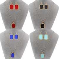 Fashion Zinc Alloy Jewelry Sets, earring & necklace, with iron chain & Resin, iron earring hook, Octagon, gold color plated, oval chain lead & cadmium free  Approx 20 Inch 