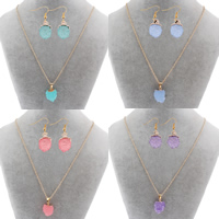 Fashion Zinc Alloy Jewelry Sets, earring & necklace, with iron chain & Resin, iron earring hook, gold color plated, imitation druzy quartz & oval chain lead & cadmium free  Approx 20 Inch 