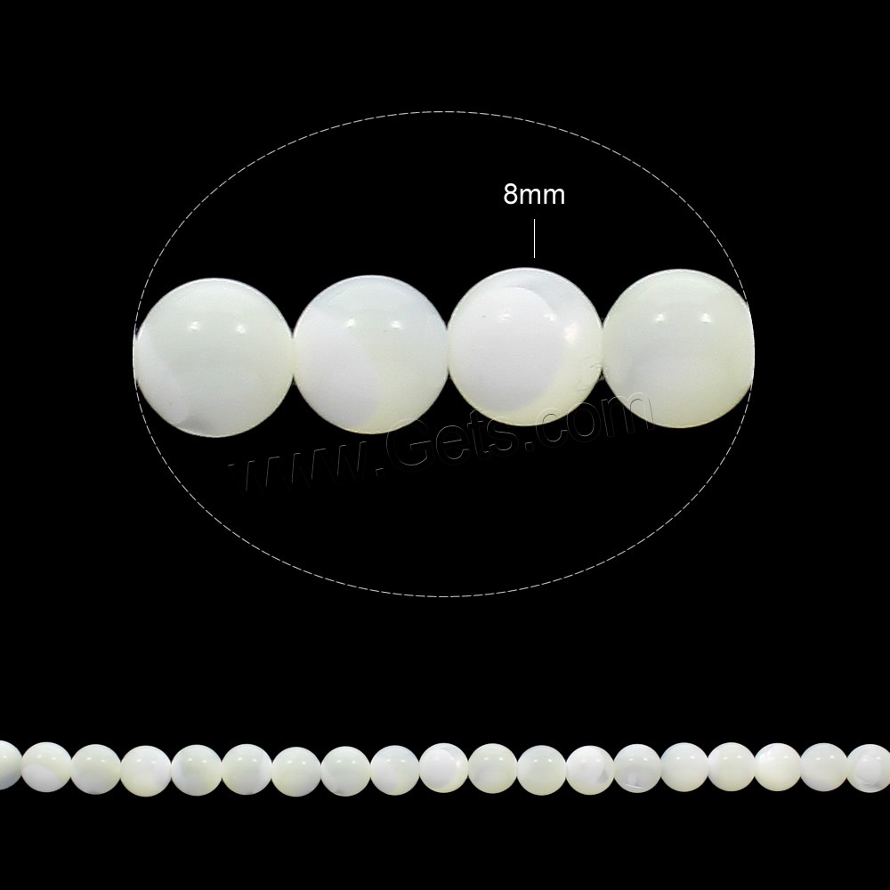 天然白いシェル・ビーズ, 白い貝, ラウンド形, 異なるサイズの選択, 穴:約 1mm, 長さ:約 15.5 インチ, 売り手 ストランド