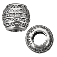 perles pandore en argent fin Thaïlandais sans hélice, Thaïlande, tambour, pavé de micro zircon & sans filetage Environ 5mm, Vendu par PC