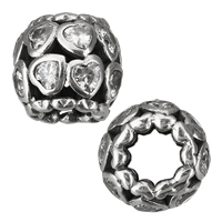 perles pandore en argent fin Thaïlandais sans hélice, Thaïlande, tambour, pavé de micro zircon & sans filetage & creux Environ 6mm, Vendu par PC