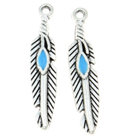 Zinc Alloy Feather Pendants, antique silver color plated, enamel, lead & cadmium free Approx 1mm 