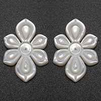 Cabujón de cáscara blanca, Nácar Blanca, Flor, natural, espalda plana, 23x33x4mm, Vendido por UD