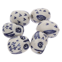 Abalorios de Porcelana Pintados a Mano, Búho, dibujo de la mano, azul, 16x21x15mm, agujero:aproximado 1mm, Vendido por UD