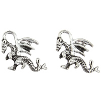 Colgantes Animales de Aleación de Zinc, Dragón, chapado en color de plata antigua, libre de plomo & cadmio, 17x15x4mm, agujero:aproximado 3x4mm, aproximado 90PCs/Bolsa, Vendido por Bolsa