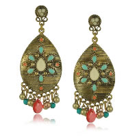 boucle d'oreille de goutte en Zinc Alloy et Émail  , alliage de zinc, avec cristal & résine, acier inoxydable puce boucle d'oreille, larme, Plaqué de couleur de bronze antique, émail & facettes Vendu par paire