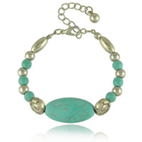 Bracelets en Turquoise et alliage zinc, alliage de zinc, avec turquoise synthétique, avec 2lnch chaînes de rallonge, Plaqué de couleur d'argent, Style bohème Environ 5.5 pouce, Vendu par brin