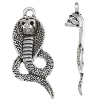 Colgantes Animales de Aleación de Zinc, Serpiente, chapado en color de plata antigua, libre de plomo & cadmio, 18x40x9mm, agujero:aproximado 2mm, aproximado 20PCs/Bolsa, Vendido por Bolsa