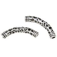 Abalorios de Aleación de Zinc Tubo, Tubo curvado, chapado en color de plata antigua, hueco, libre de plomo & cadmio, 44x6mm, agujero:aproximado 5mm, 10PCs/Bolsa, Vendido por Bolsa