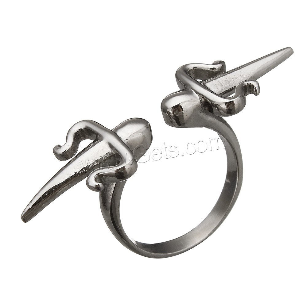 316 Stainless Steel Cuff Finger Ring, Sword, different size for choice, original color, 11.5x4mm, Sold By PC