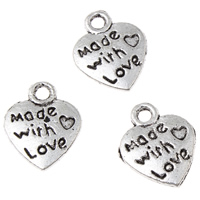 Colgantes de Aleación de Zinc en Forma de Corazón, Hecho con amor de la palabra, chapado en color de plata antigua, libre de plomo & cadmio, 10x12x1.5mm, agujero:aproximado 1.5mm, aproximado 200PCs/Bolsa, Vendido por Bolsa