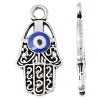 Zink-Legierung Evil Eye Anhänger, Zinklegierung, Evil Eye Hamsa, antik silberfarben plattiert, Islam Schmuck & Emaille, frei von Blei & Kadmium, 13x26x2mm, Bohrung:ca. 2mm, 20PCs/Tasche, verkauft von Tasche