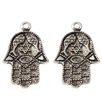 Colgantes de Hamsa la aleación del cinc, aleación de zinc, El mal de ojo de Hamsa, chapado en color de plata antigua, Islam joyas, libre de plomo & cadmio, 16x25x1mm, agujero:aproximado 2mm, aproximado 55PCs/Bolsa, Vendido por Bolsa