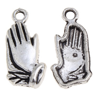 Colgantes de mano de la aleación del cinc, aleación de zinc, chapado en color de plata antigua, libre de plomo & cadmio, 9x19x3mm, agujero:aproximado 1.5mm, aproximado 100PCs/Bolsa, Vendido por Bolsa